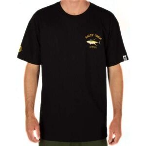 Salty Crew Black T-Shirt Thrashed Faded Distressed Frayed Neckline size Large